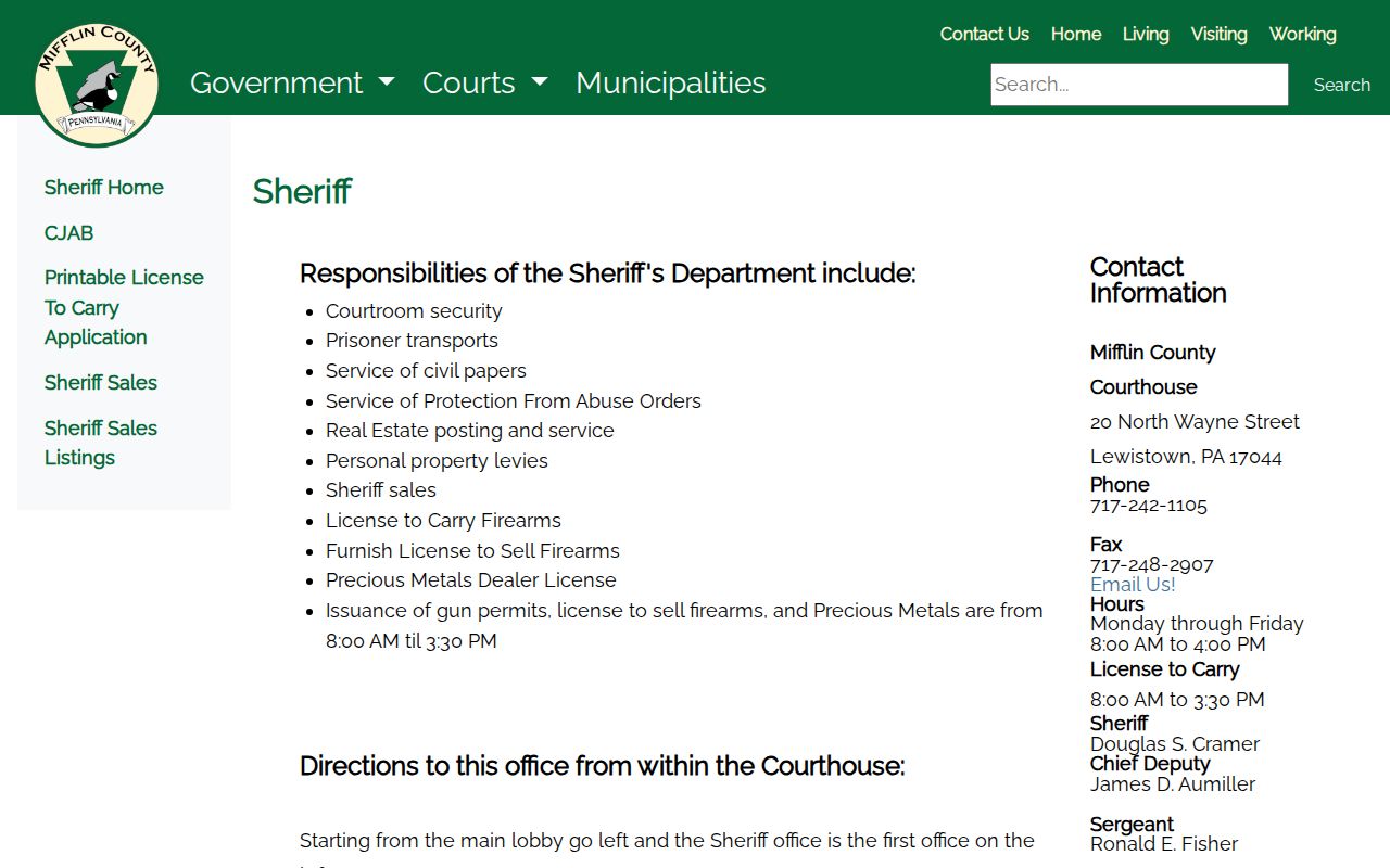 Mifflin County Sheriff official source for warrant and court-service information