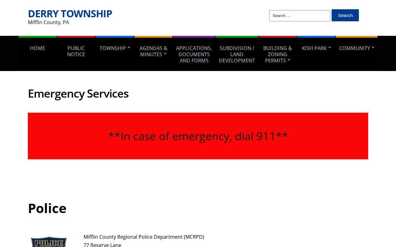 Derry Township Mifflin County Regional Police service source for arrest records